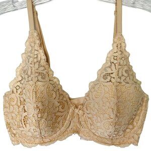 Victorias Secret Lined Demi Bra Size 32D Nude Lace Sexy Lingerie